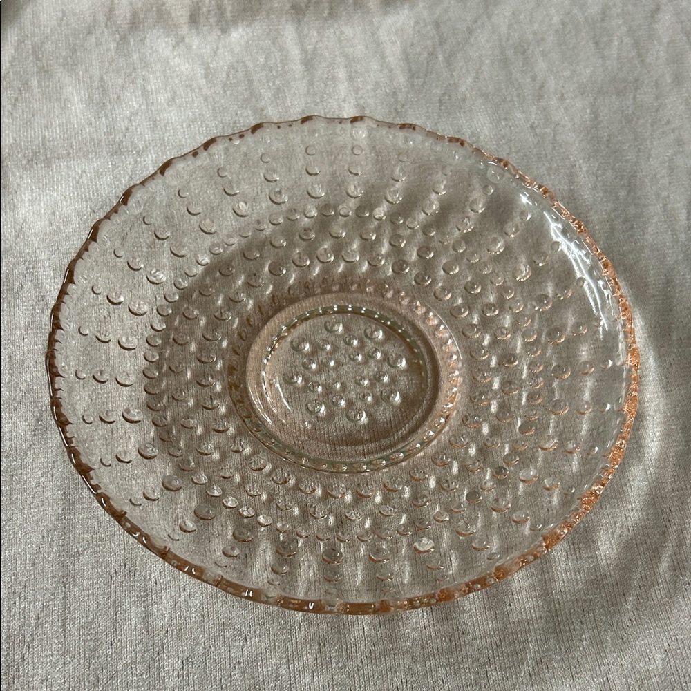 Clear Pink Glass Dessert Plate with Dotted Texture